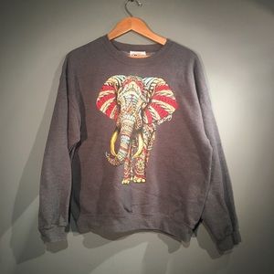 Tribal boho elephant sweatshirt grey Aztec